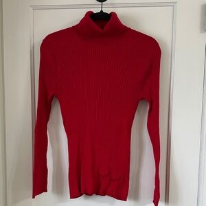 LOFT Bright Red Ribbed Mock Neck Sweater